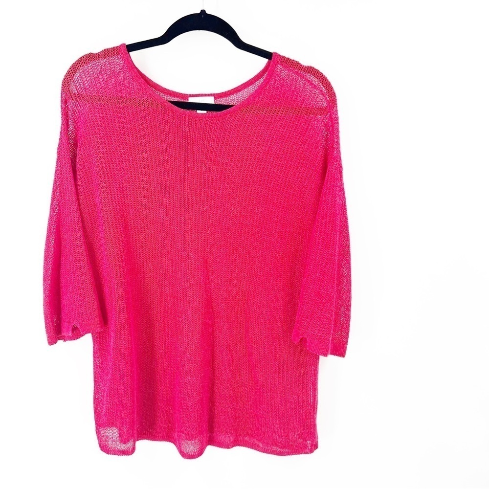 ✅ J. JILL RED LINEN‎ BLEND ROUND NECK OPEN KNIT 3/4 SLEEVE SWEATER SIZE MEDIUM